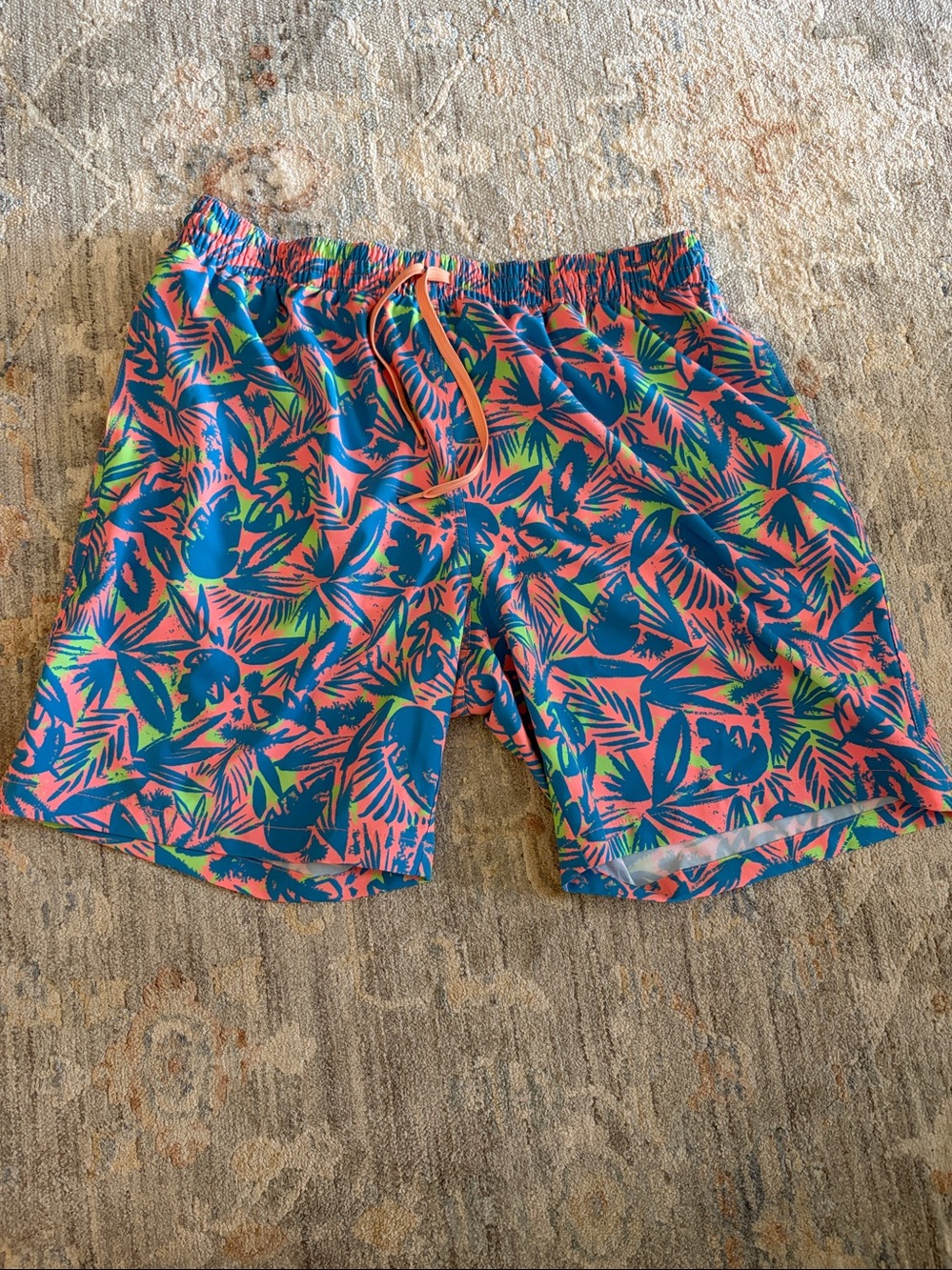 chubbies Neon Blue & Pink Tropical Swim Trunks
